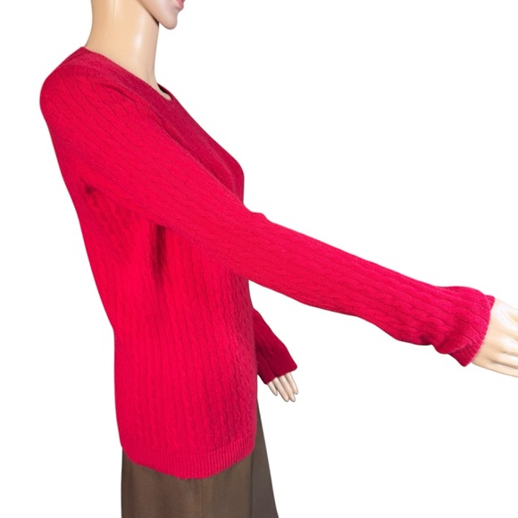 R Derwin Litchfield Red Cable Knit 100% 2 Ply Cashmere Sweater Size M - Picture 3 of 9